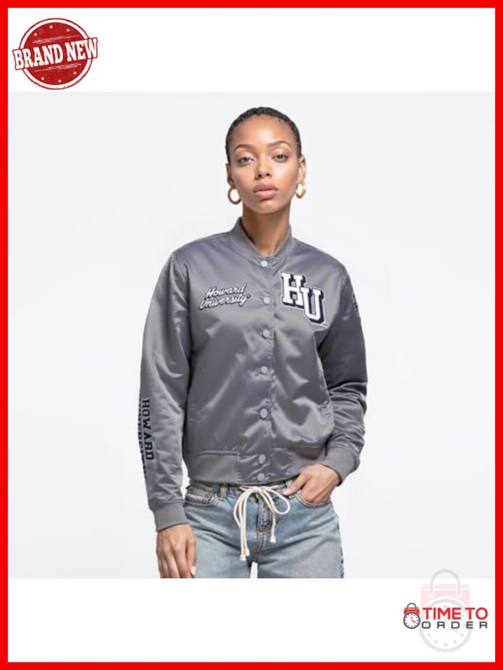 Quilted Satin Snap Front Varsity Jacket